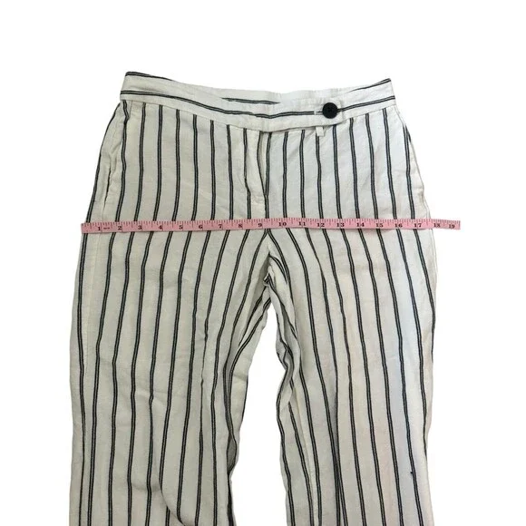 J Jill Women’s Leg Linen Blend Straight Striped White Size 4p Pockets Zip Beachy - Picture 3 of 7